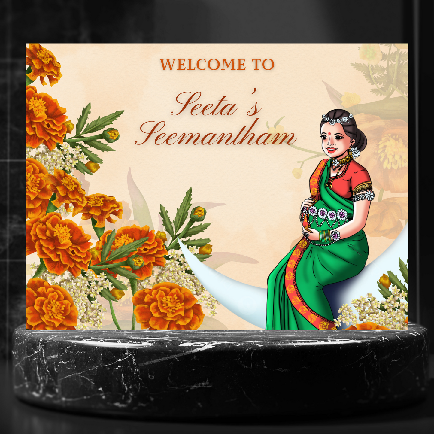 Seemantham Ceremony Sign Template | Indian Baby Shower Welcome Sign