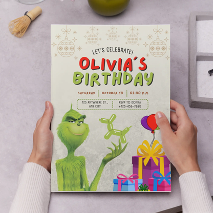 Grinch Birthday Invitation Template - CreativeRino