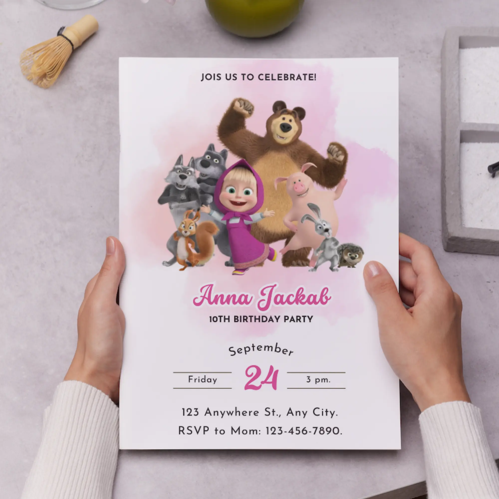 Masha And The Bear Birthday Invitation Template - CreativeRino