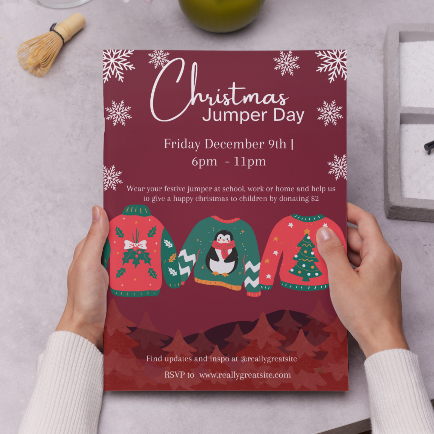 Christmas Jumper Day Invitation Template | Ugly Sweater Christmas Party Invite