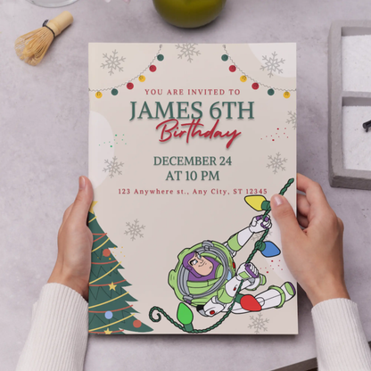 Buzz Lightyear Christmas Birthday Invitation Template | Toy Story Invite - CreativeRino