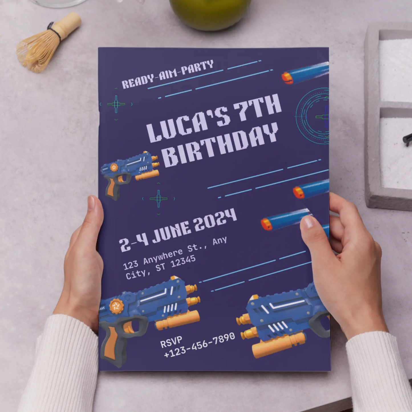 Nerf Dart Gun Birthday Invitation Template - CreativeRino