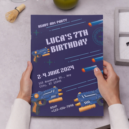 Nerf Dart Gun Birthday Invitation Template - CreativeRino