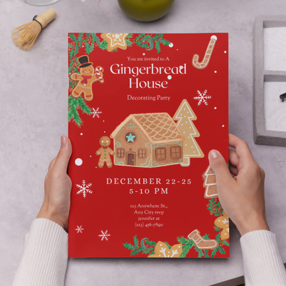 Gingerbread House Christmas Invitation Template - CreativeRino