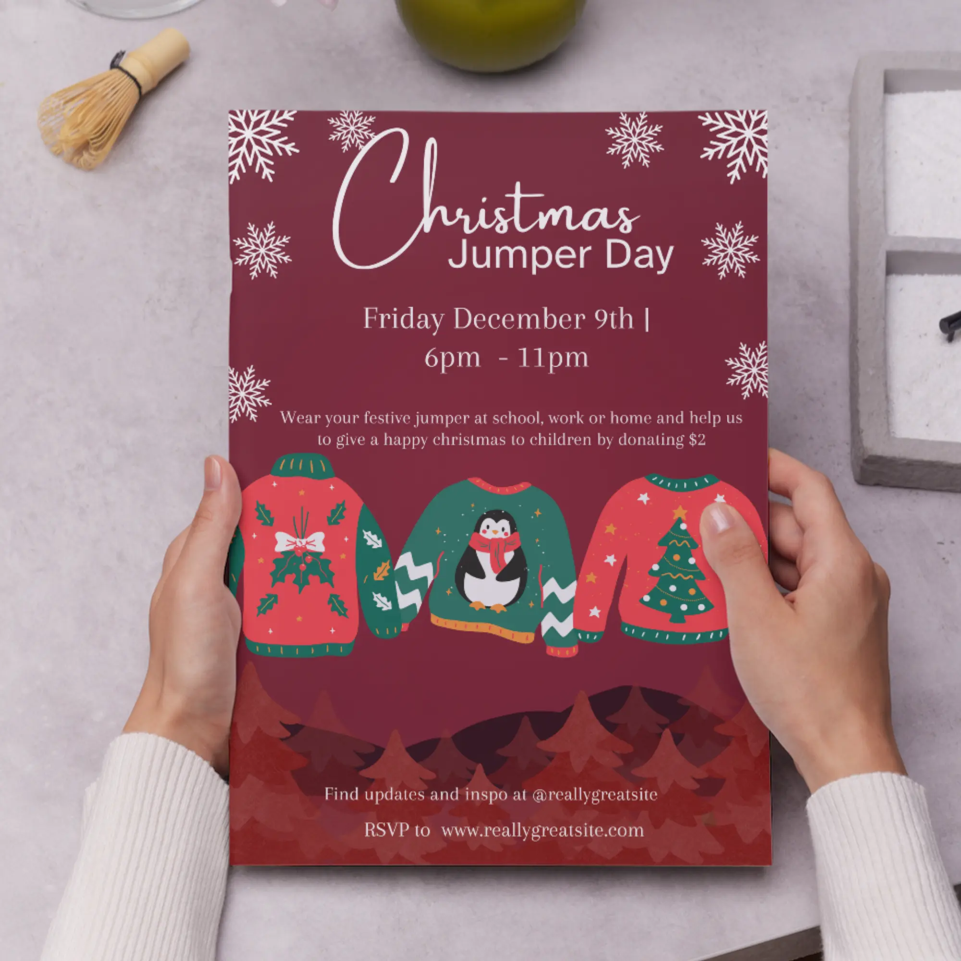 Christmas Jumper Day Invitation Template | Ugly Sweater Christmas Party Invite - CreativeRino