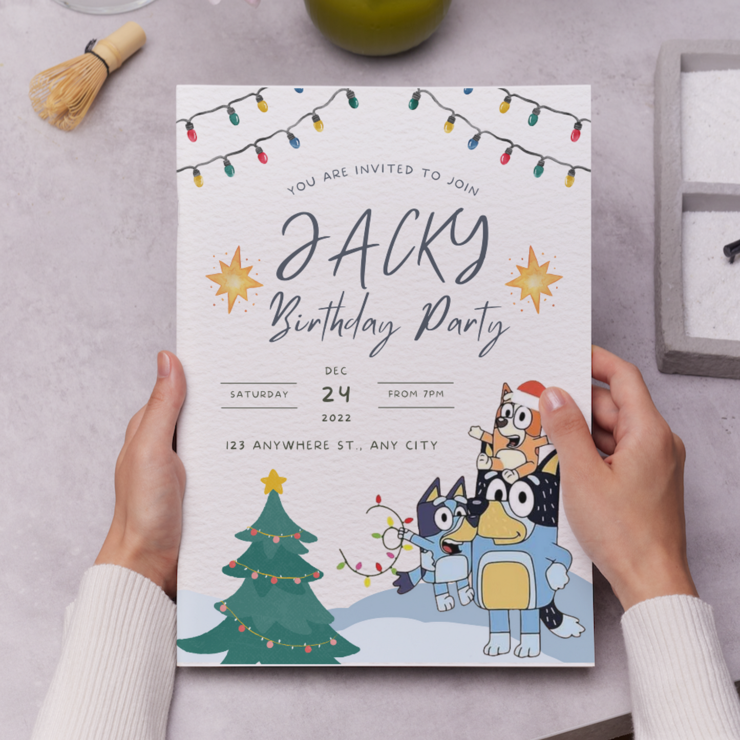 Bluey and Bingo Christmas Birthday Invitation Template