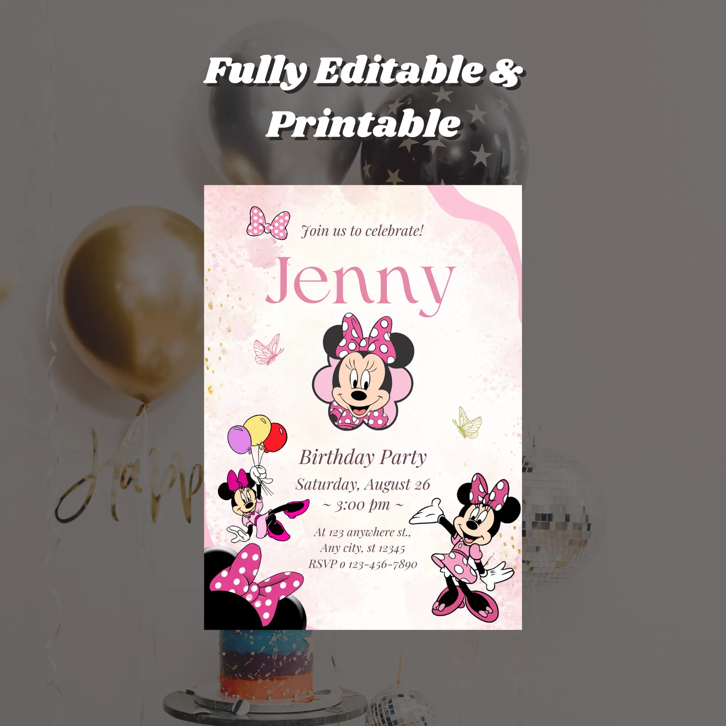 Minnie Mouse Birthday Invitation Template - CreativeRino