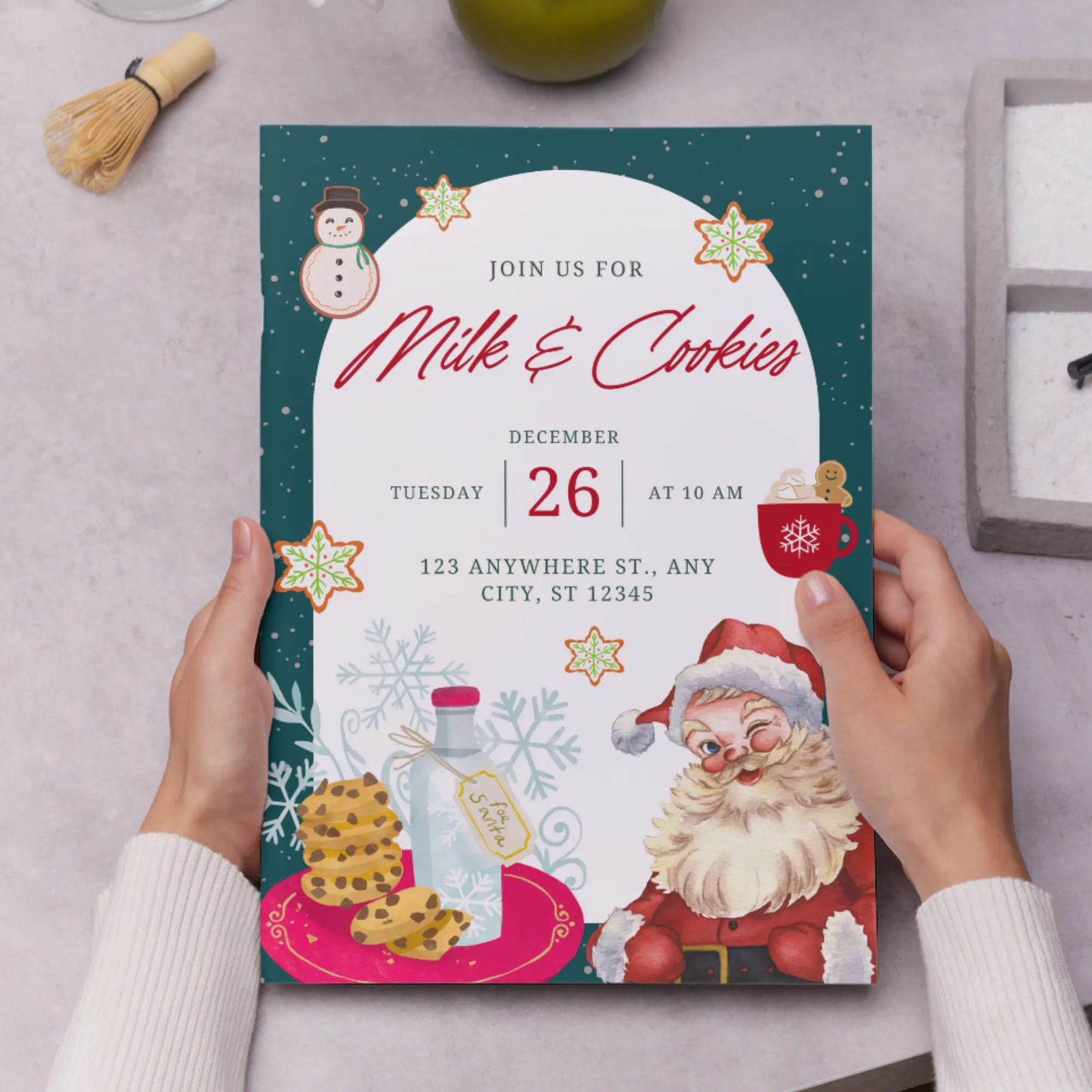 Milk and Cookies with Santa Invitation Template | Santa Claus Christmas Invite - CreativeRino