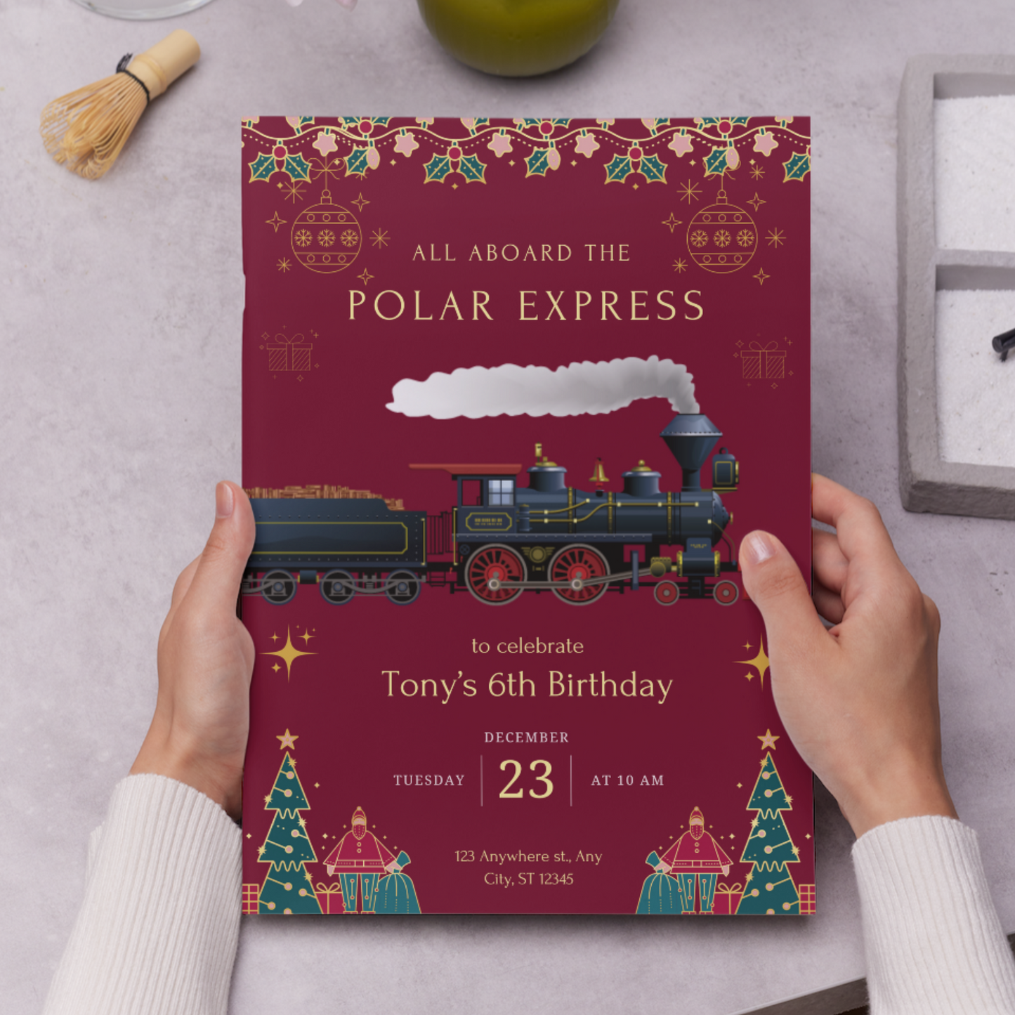 Christmas Polar Express Train Birthday Invitation Template