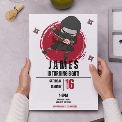 Ninja Birthday Invitation Template | Ninja Warrior Party Invite - CreativeRino