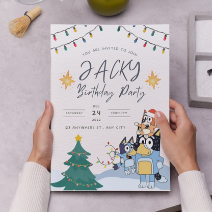 Bluey and Bingo Christmas Birthday Invitation Template - CreativeRino