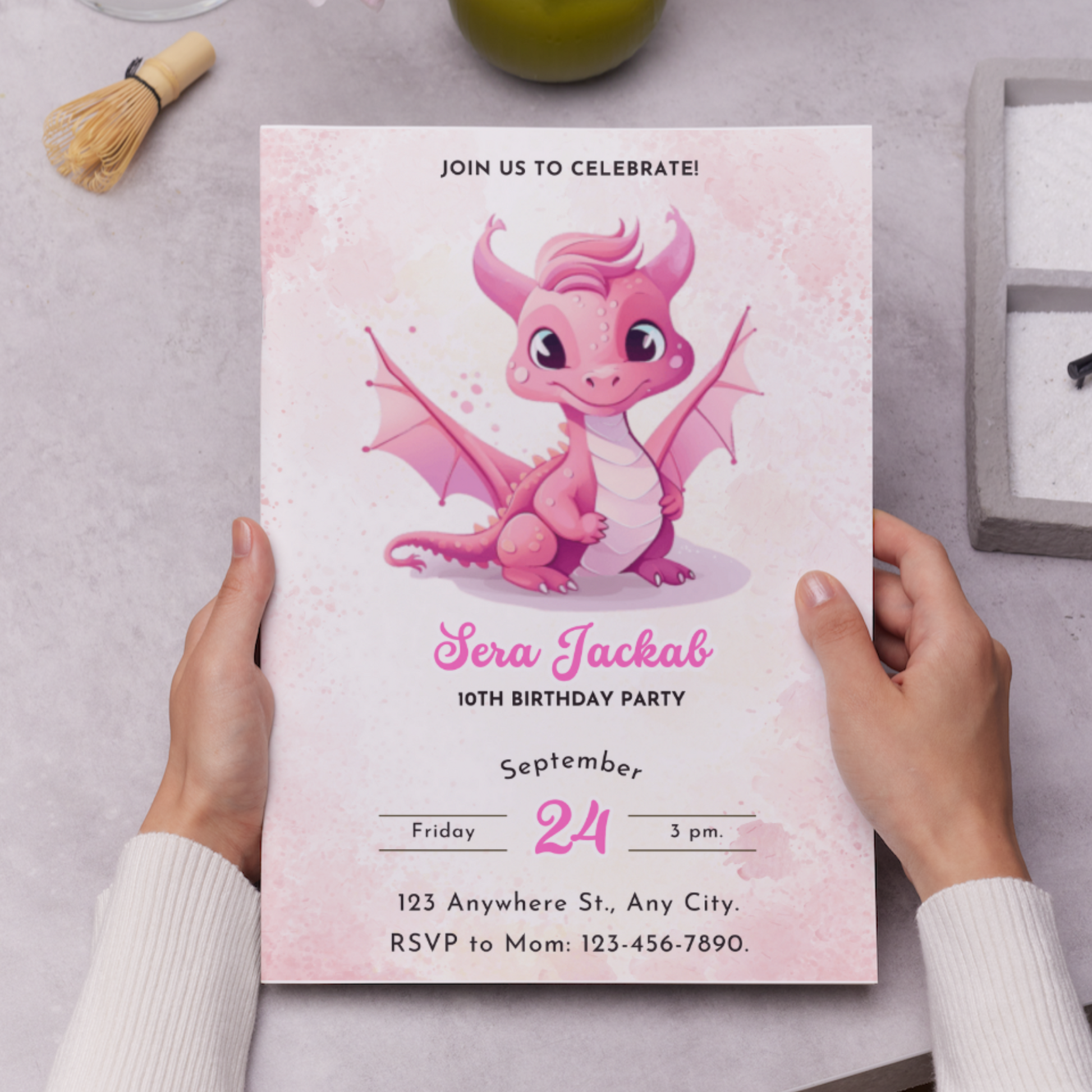 Baby Dragon Birthday Invitation Template - CreativeRino