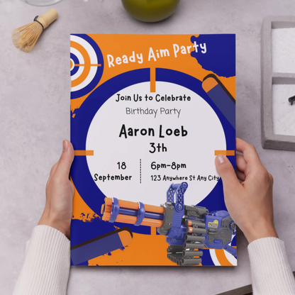 Nerf Dart Gun Birthday Invitation Template - CreativeRino