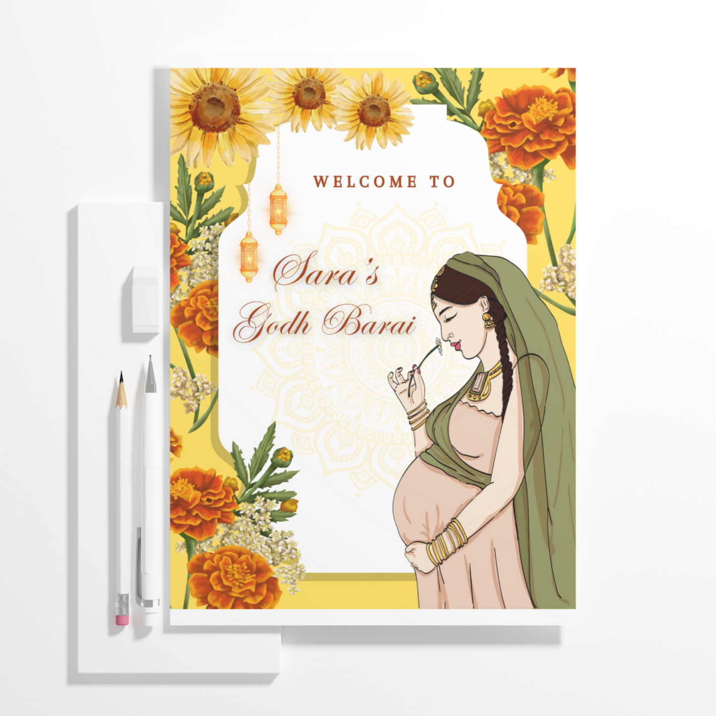 Godh Bharai Ceremony Sign Template | Indian Baby Shower Welcome Sign