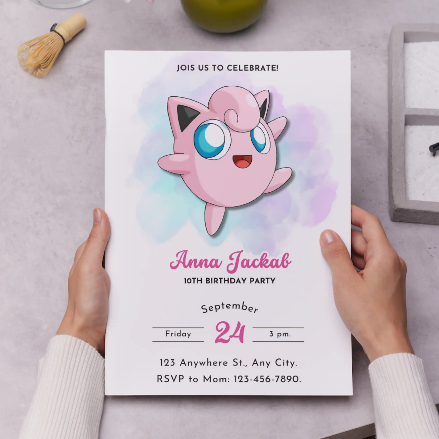 Jigglypuff Pokemon Birthday Invitation Template - CreativeRino