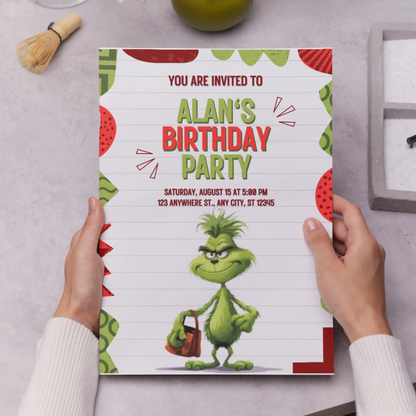 Baby Grinch Birthday Invitation Template - CreativeRino