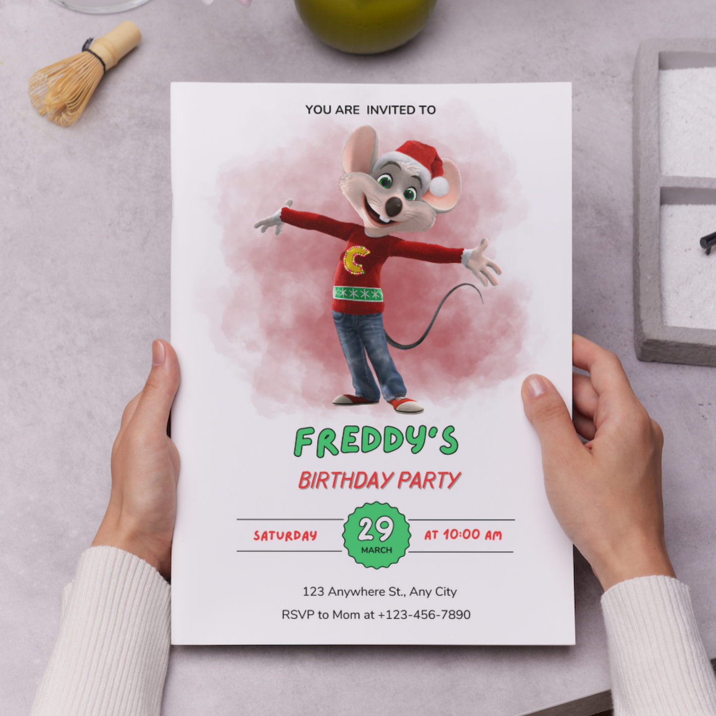 Chuck E Cheese Mouse Christmas Birthday Invitation Template