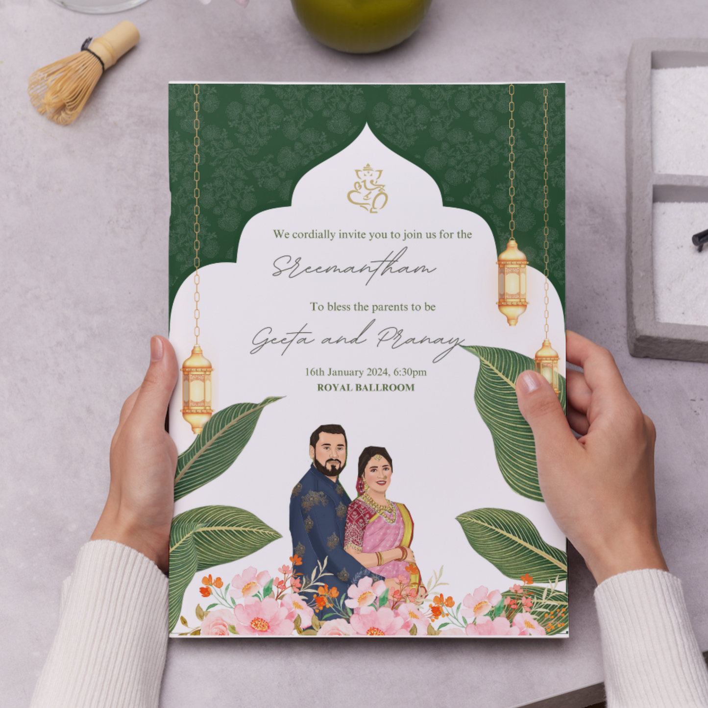 Indian Baby Shower Invitation Template | Seemantham Valaikappu Godh Bharai Ceremony Invite