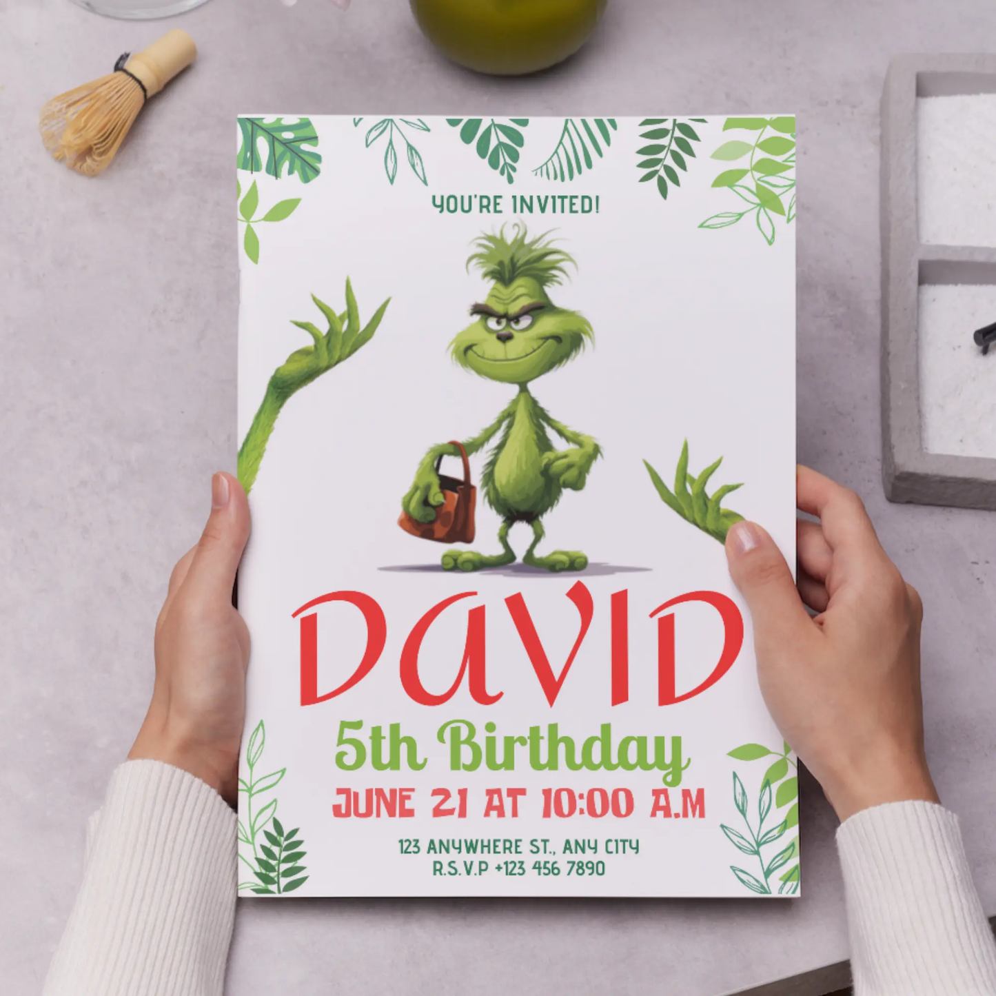 Baby Grinch Christmas Birthday Invitation Template - CreativeRino