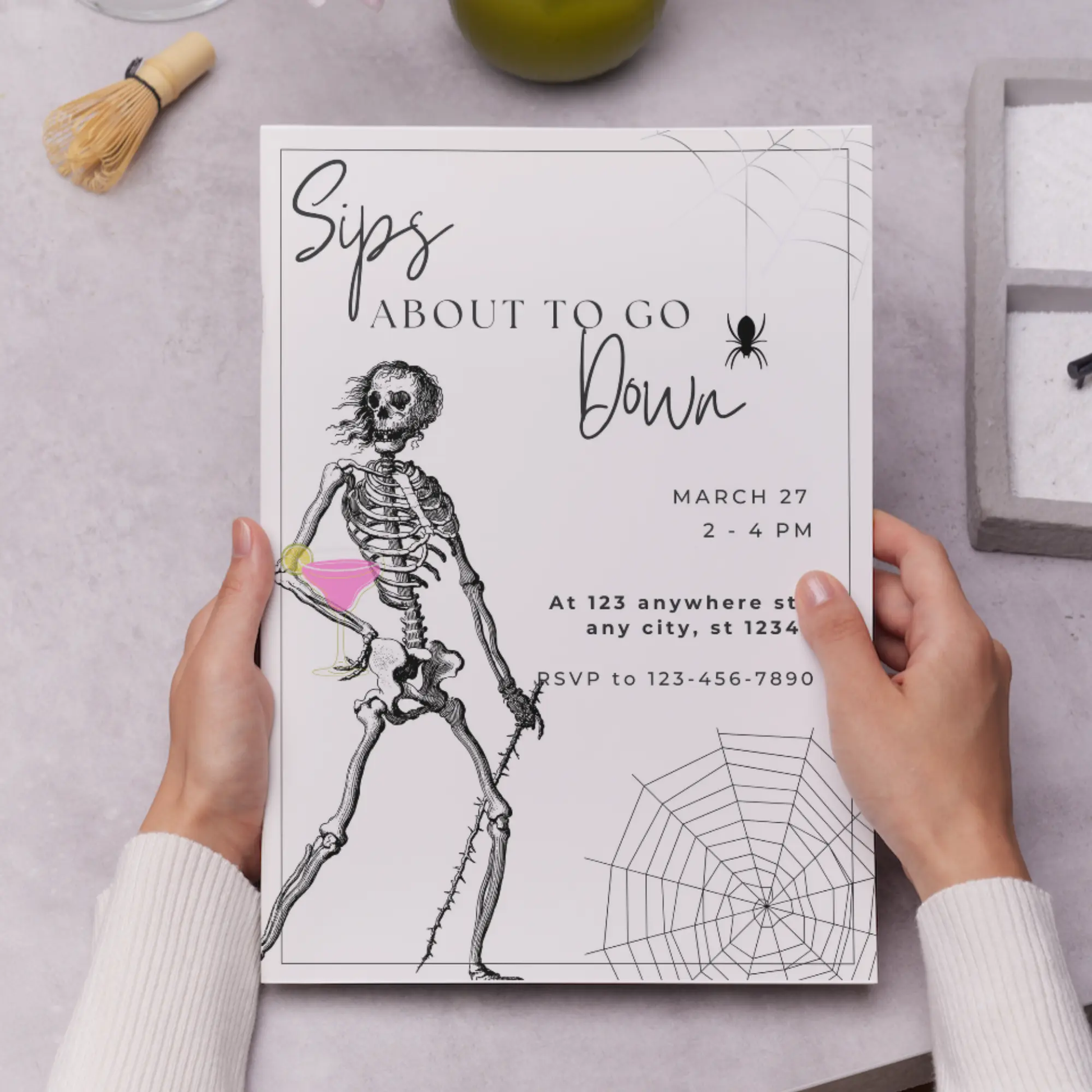 Sips About to Go Down Skeleton Halloween Invitation Template - CreativeRino