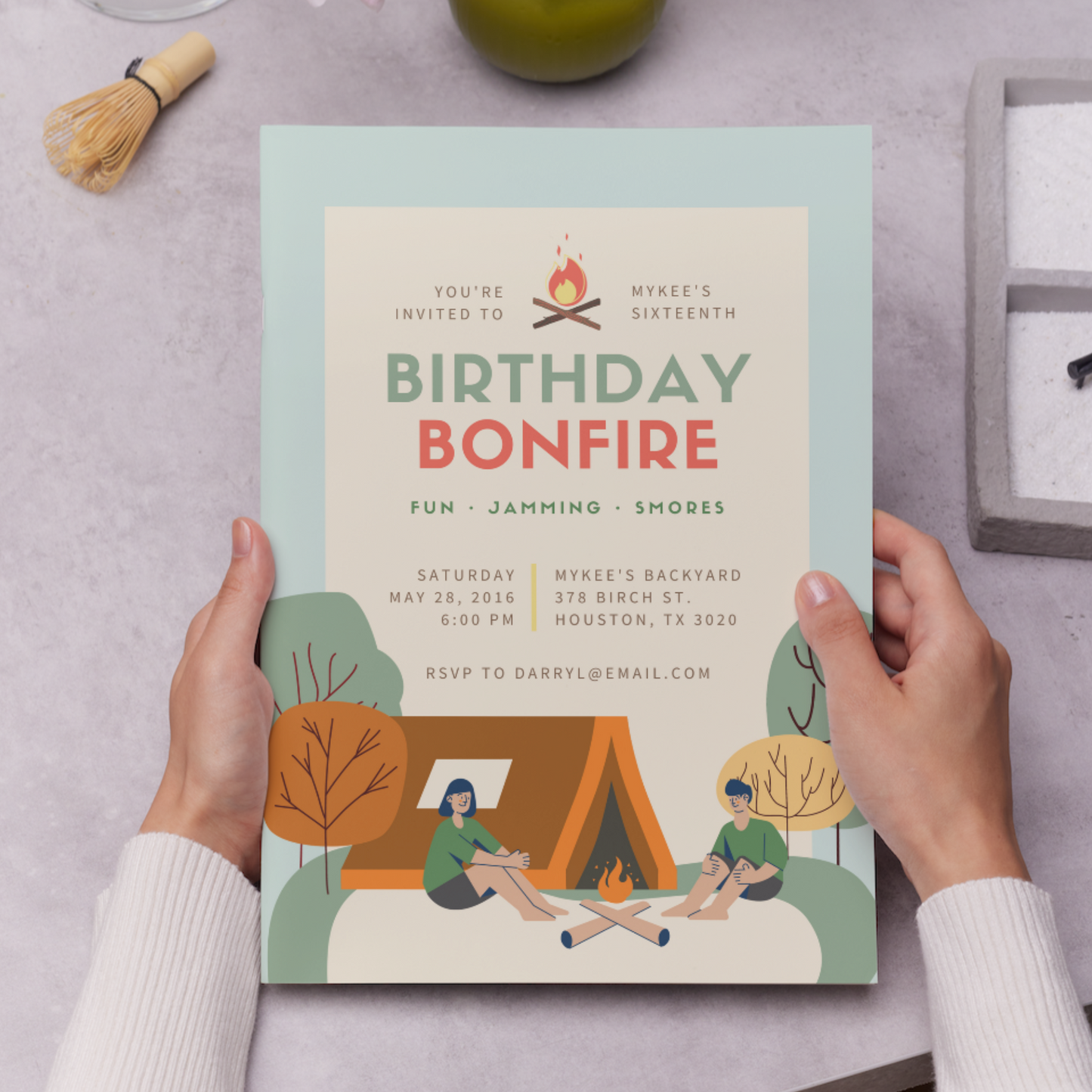 Bonfire Birthday Invitation Template | Camping Invite