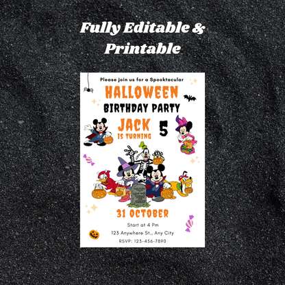 Spooktacular Mickey Mouse Halloween Birthday Invitation Template - CreativeRino