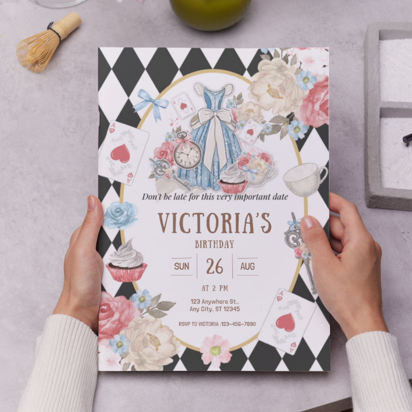 Alice in Wonderland Birthday Invitation Template | Alice in Onederland Invite