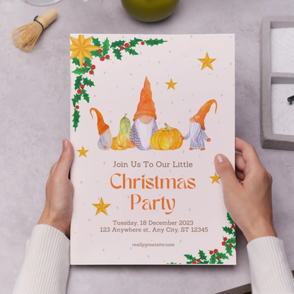 Gnome Christmas Party Invitation Template - CreativeRino