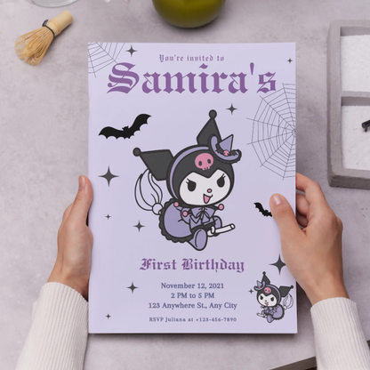 Sanrios Kuromi Kawaii Kitty Birthday Invitation Template - CreativeRino