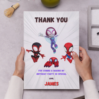 Spidey and his Amazing Friends Thank You Card Template - CreativeRino