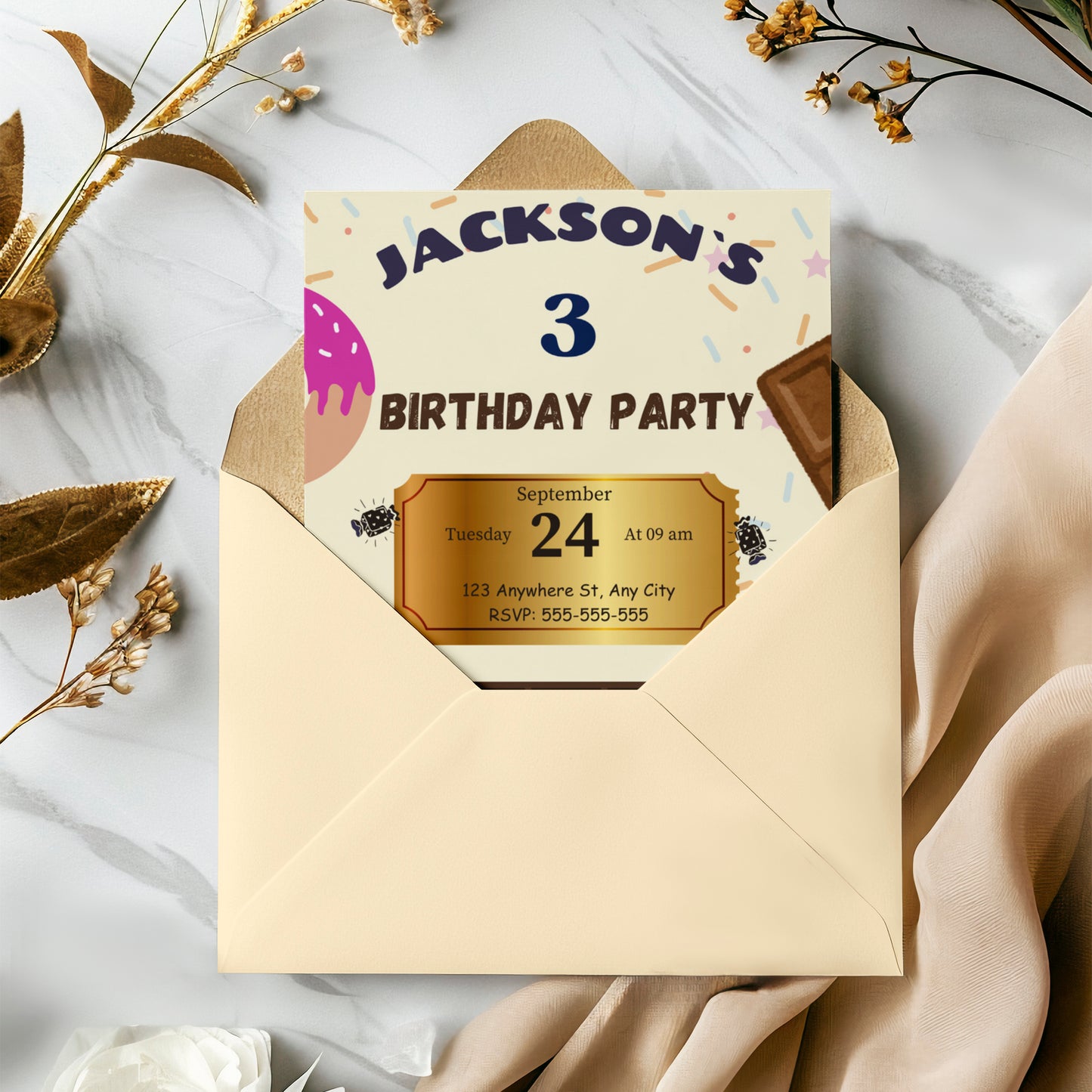 Chocolate Factory Golden Ticket Birthday Invitation Template