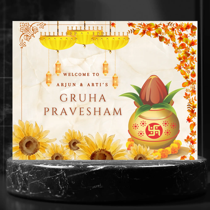 Gruhapravesham Welcome Sign Template | Indian Housewarming Welcome Sign - CreativeRino