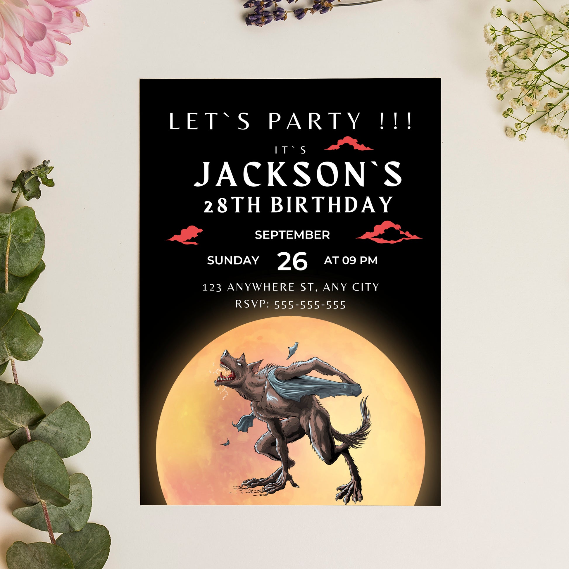 Werewolf Birthday Invitation Template - CreativeRino