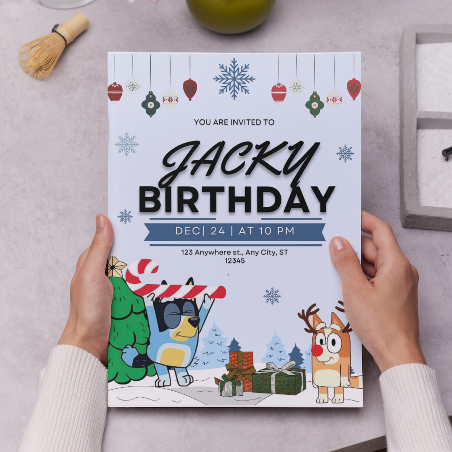 Bluey and Bingo Christmas Birthday Invitation Template