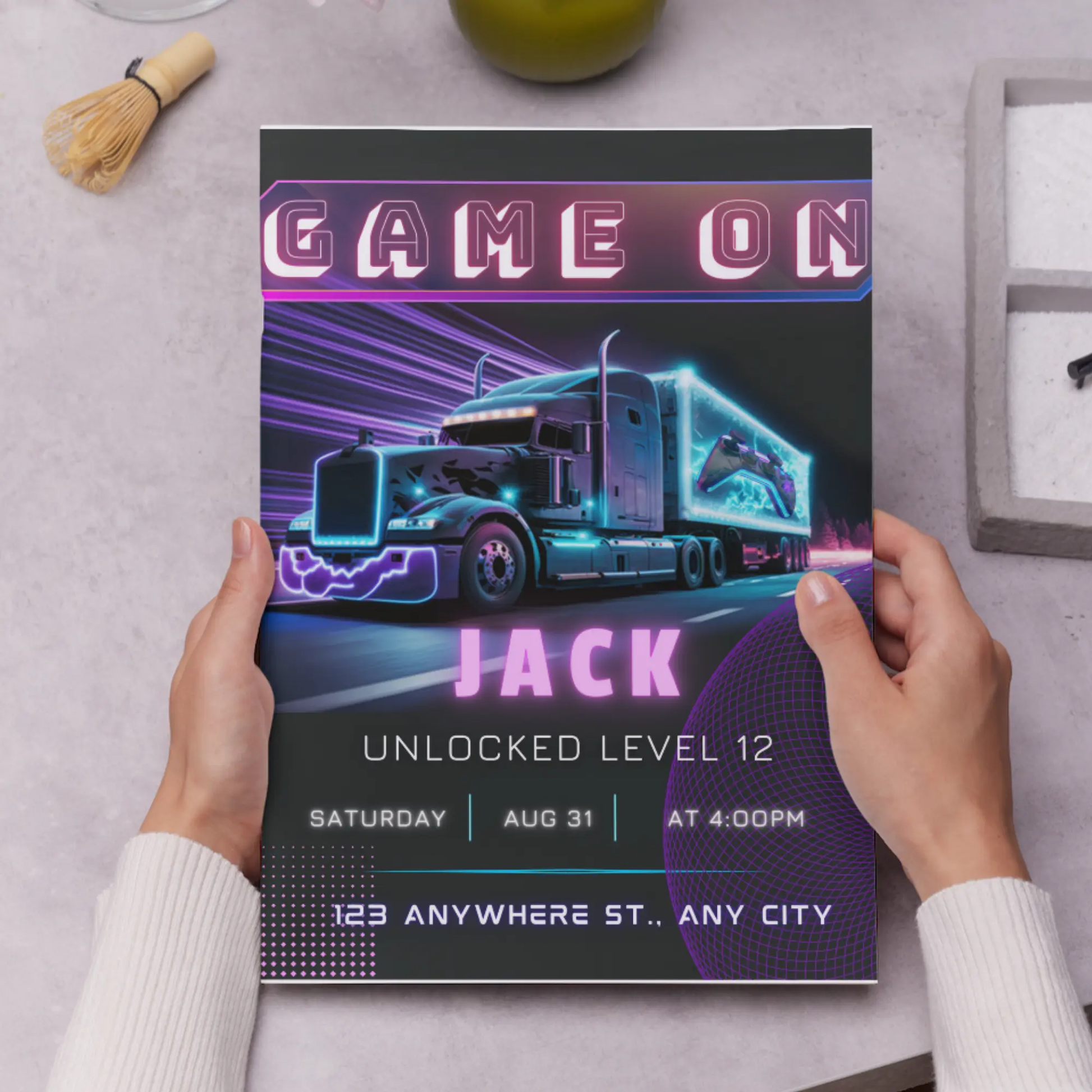 Game Truck Gaming Birthday Invitation Template - CreativeRino