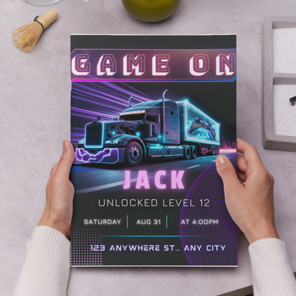 Game Truck Gaming Birthday Invitation Template - CreativeRino