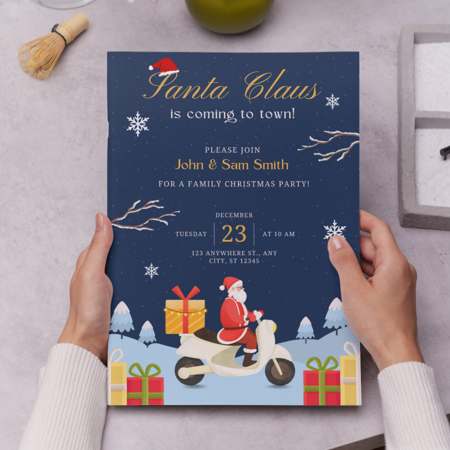 Santa Claus is Coming to Town Invitation Template | Santa Christmas Invite