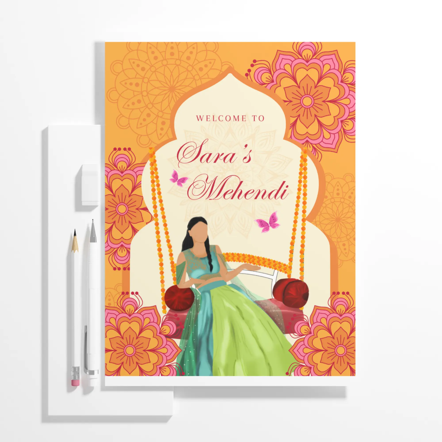 Mehndi Sign Template | Indian Wedding Welcome Sign - CreativeRino
