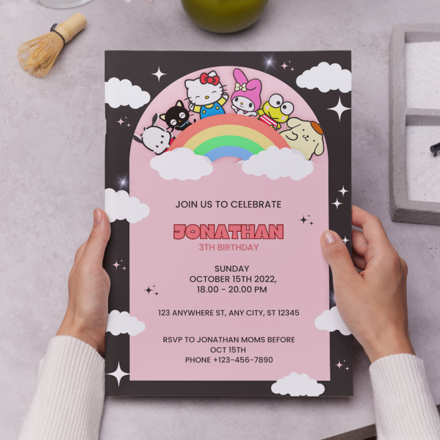 Kawaii Kitty Birthday Invitation Template