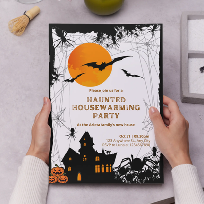 Halloween Haunted Housewarming Party Invitation Template - CreativeRino