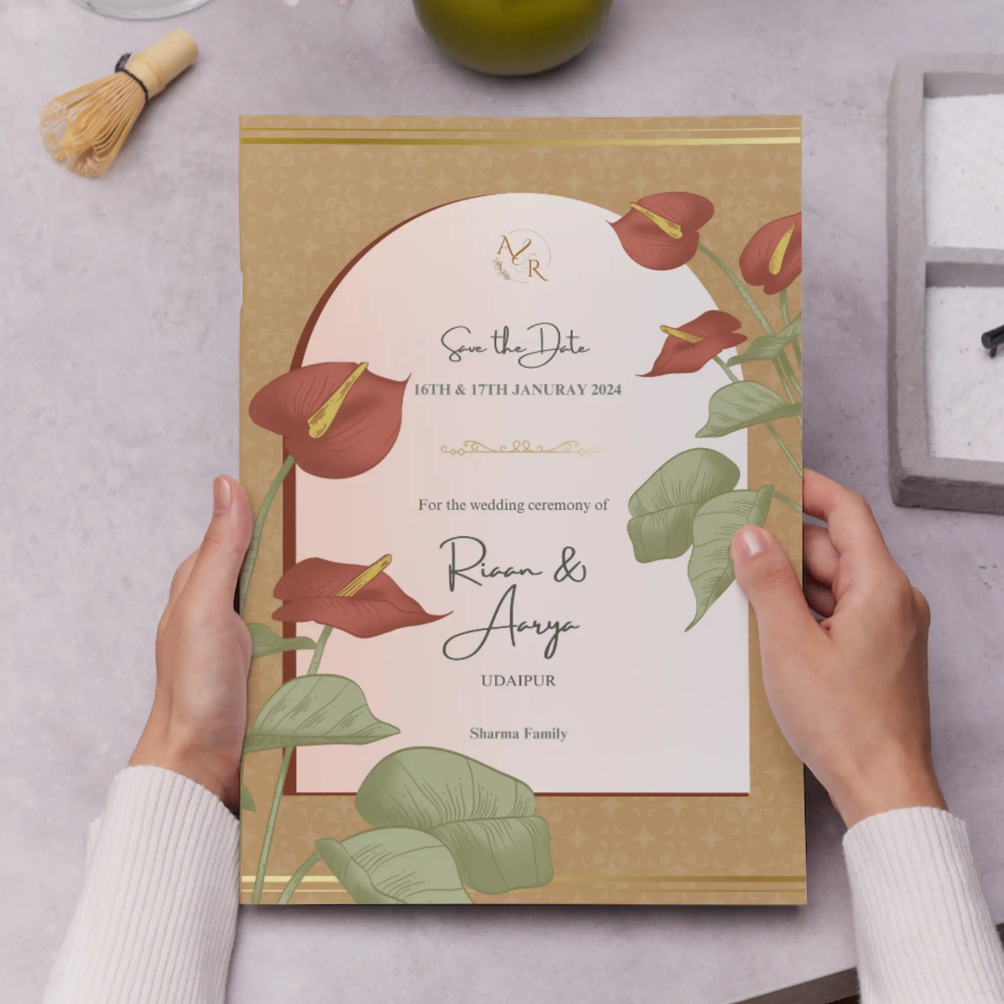 Anthurium Wedding Invitation Template - CreativeRino