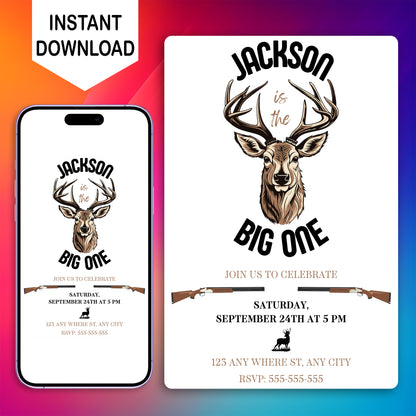 The Big One Hunting Birthday Invitation Template - CreativeRino