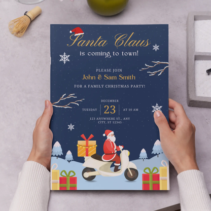 Santa Claus is Coming to Town Invitation Template | Santa Christmas Invite - CreativeRino