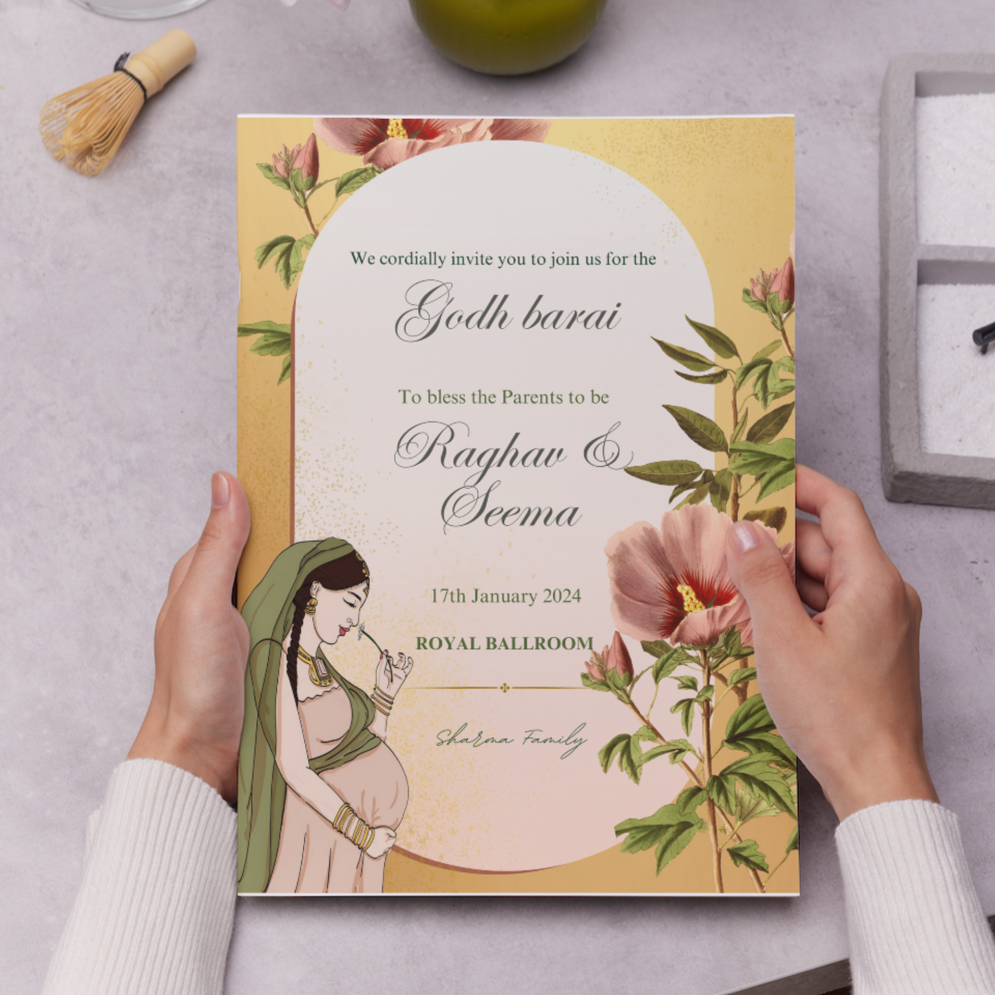 Godh Bharai Invite Template | Indian Baby Shower Invitation