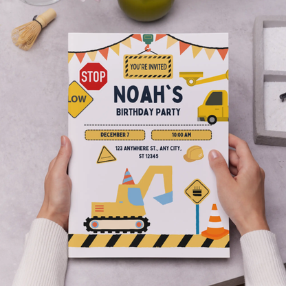 Construction Birthday Invitation Template - CreativeRino