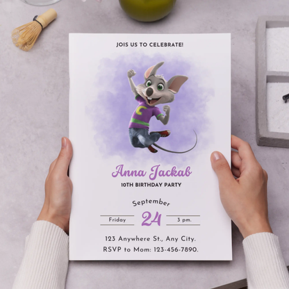 Chuck E Cheese Mouse Birthday Invitation Template - CreativeRino
