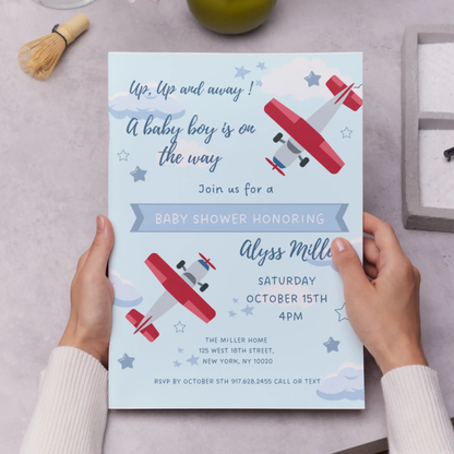 Airplane Baby Shower Invitation Template - CreativeRino