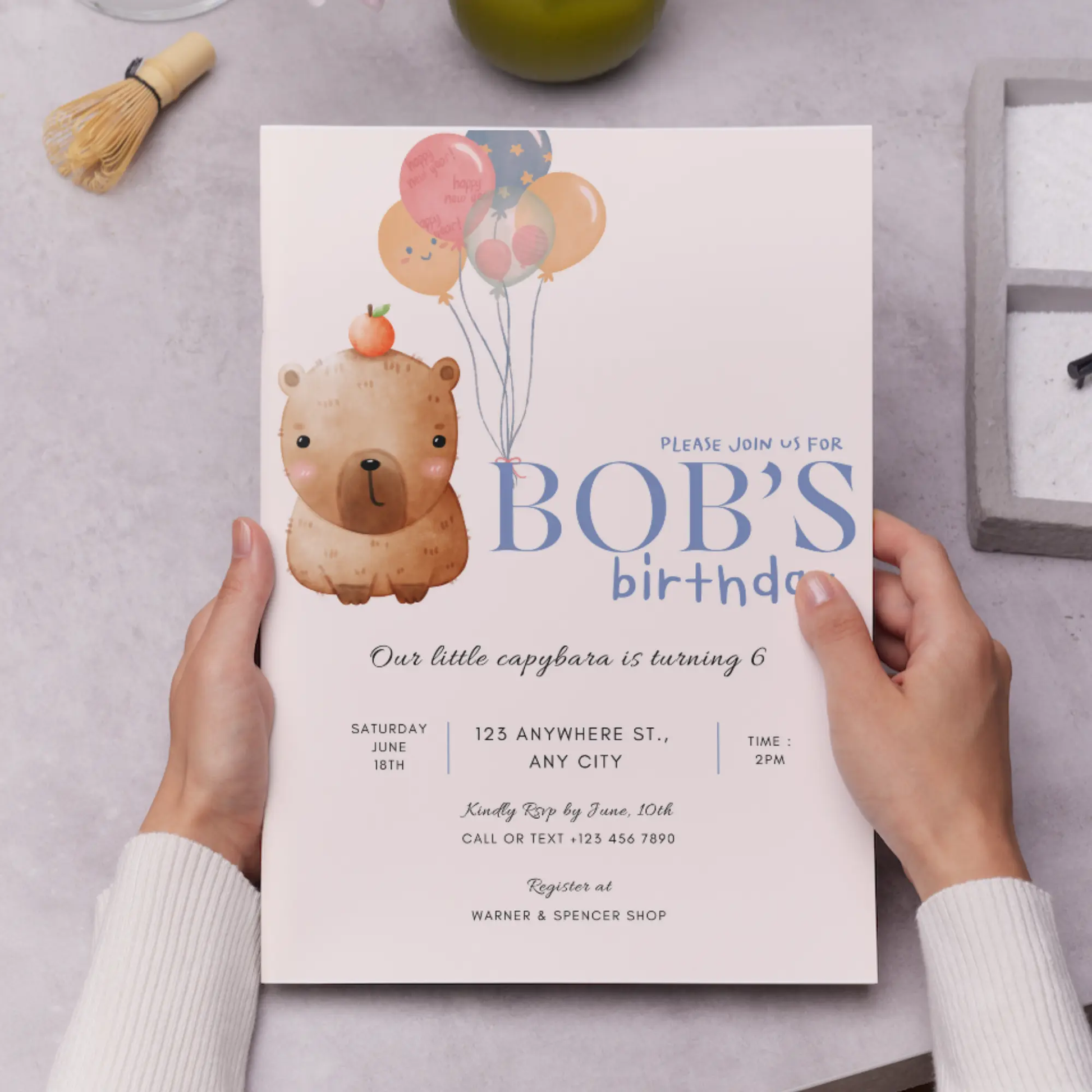 Capybara Birthday Invitation Template - CreativeRino