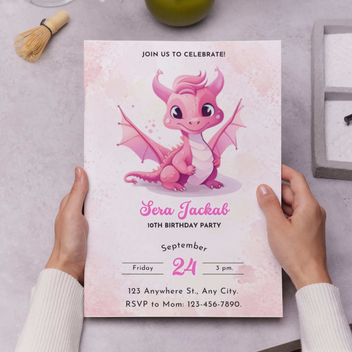 Baby Dragon Birthday Invitation Template