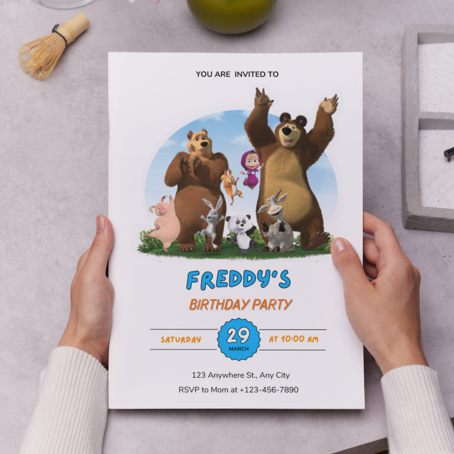 Masha And The Bear Birthday Invitation Template